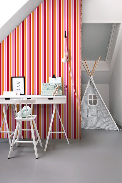 ESTAhome behang strepen roze en oranje - 53 cm x 10,05 m - 114629 - vtwonen shop
