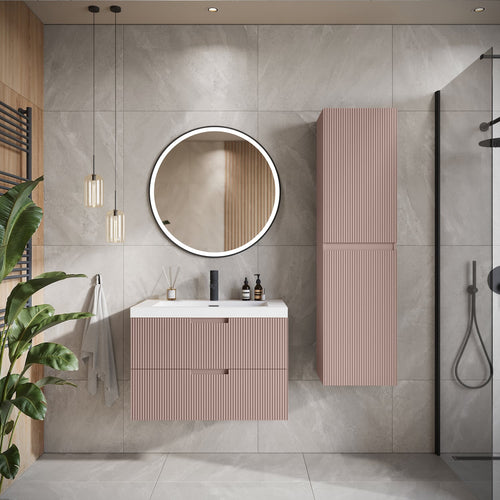 Badplaats Badkamermeubel Set Thermis 60 cm – Mat Roze – Badmeubel met Wastafel