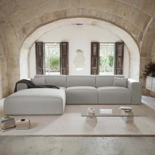 Sia Home - Hoekbank links, uitklapbaar MYRA - kruisweefsel lichtgrijs 280cm