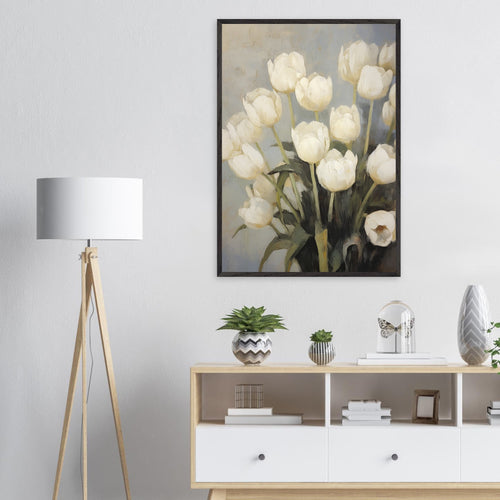 Artfulprints Poster met Lijst White tulips   - 50x70 cm - Wit