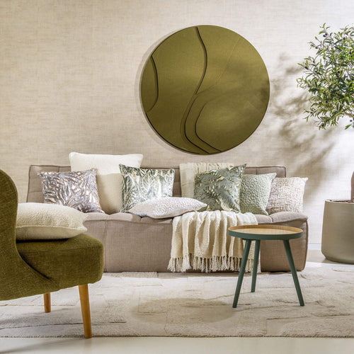 NILO - sierkussen 45x45 cm - bladmotief - Oil Green - groen