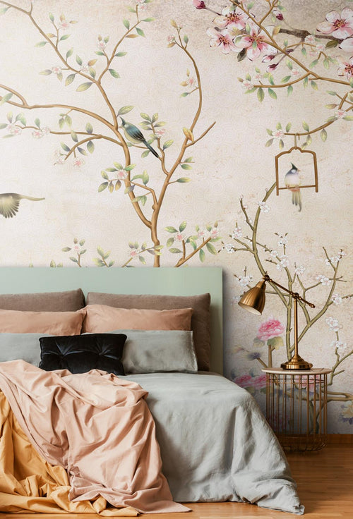 Sanders & Sanders fotobehang bloemen en vogels beige - 350 x 270 cm - 950015