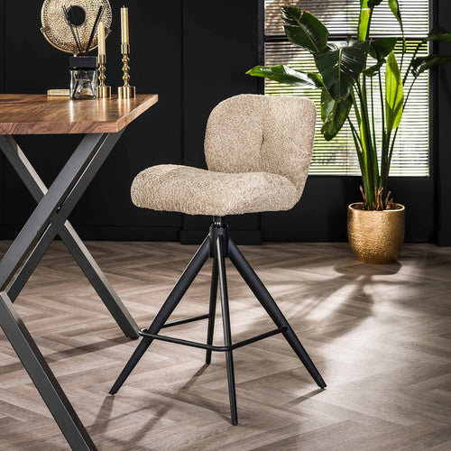 Giga Meubel Barstoel Comfort - Zand Bouclé - Draaibaar - Zithoogte 69cm - Set van 2