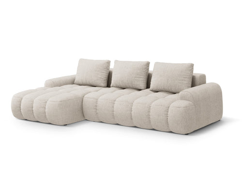 Cosmopolitan Design Uitklapbare hoekbank links met opbergdoos Linz 3-zits, structurele stof beige - 142x275x84cm