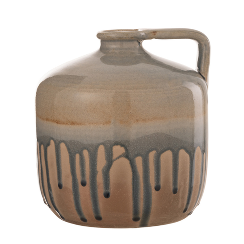 J-Line vaas Kruik Handvat - keramiek - beige/grijs - small - Ø 21 cm - vtwonen shop