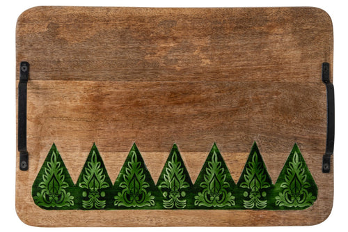 J-Line Gegraveerd decoratief dienblad - mangohout - naturel/donkergroen