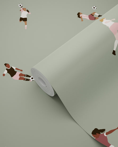 ESTAhome behang voetbalspeelsters vergrijsd groen - 50 x 900 cm - 131281 - vtwonen shop