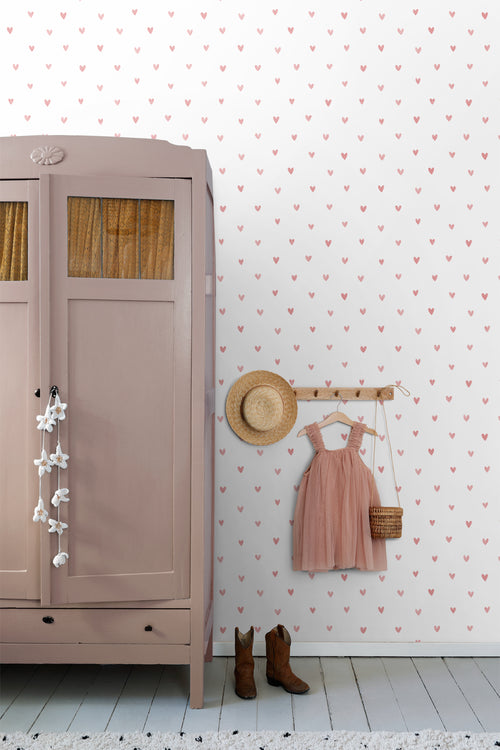 ESTAhome behang hartjes wit en terracotta roze - 50 x 900 cm - 131627 - vtwonen shop