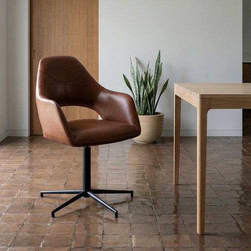 Furnhouse eetkamerstoelen armleuning Luna - Cognacbruin - Kunstleer - Set van 2