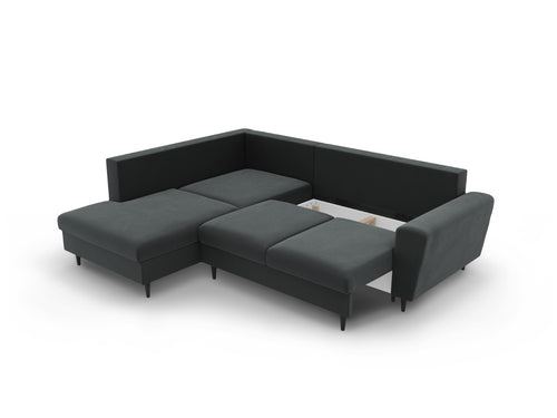 Cosmopolitan Design Uitklapbare hoekbank links met opbergdoos Kyoto 5-zits, flueel donkergrijs - 194x243x88cm