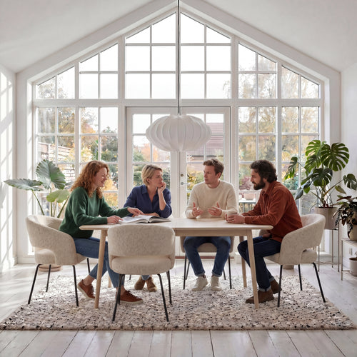 Furnhouse eetkamerstoelen armleuning Natalie - Beige - Stof (Bouclé) - Set van 2