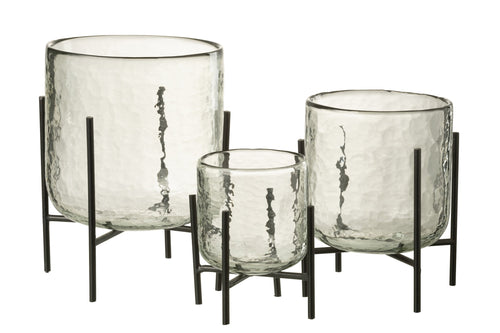 J-Line windlicht Staand - kaarshouder - glas/ijzer - transparant - large