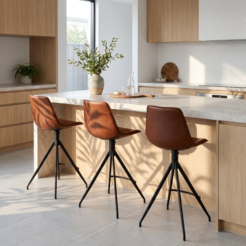 Furnhouse barkruk Isabel - Cognacbruin - Kunstleer - Set van 4