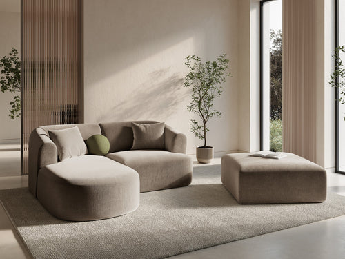 Cosmopolitan Design Modulaire hoekbank links Campi 3-zits, flueel donkerbeige - 156x180x70cm