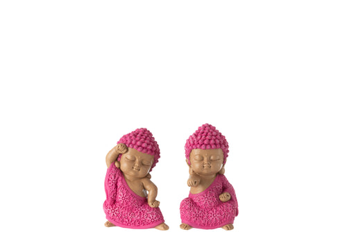 J-Line figuur Monnik Vechten - polyresin - roze - 2 stuks