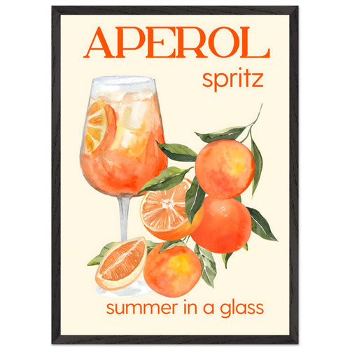 Artfulprints Poster met Lijst Aperol Spritz - Summer in a glass   - 50x70 cm - Oranje
