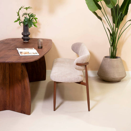 Giga Meubel Eetkamerbank Alexia - Stof - Taupe/Walnoot - 160x55x77cm