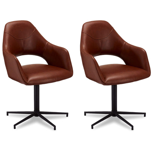 Furnhouse eetkamerstoelen armleuning Luna - Cognacbruin - Kunstleer - Set van 2
