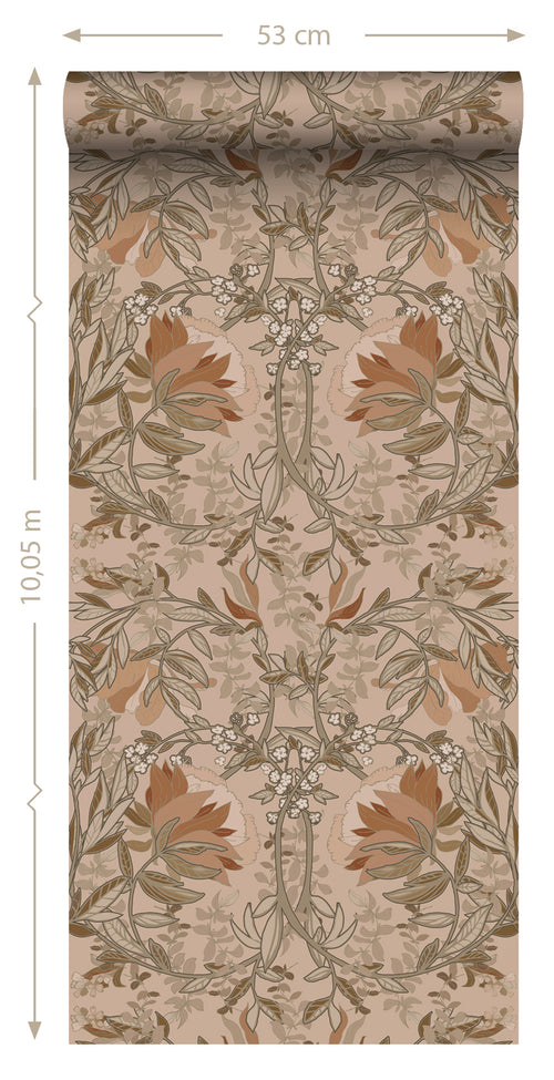 ESTAhome behang vintage bloemen in art nouveau stijl beige en terracotta - 0.53 x 10.05 m - 139460 - vtwonen shop