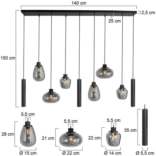 Steinhauer hanglamp reflexion - 9 lichts - 140  x 150   cm - zwart - vtwonen shop