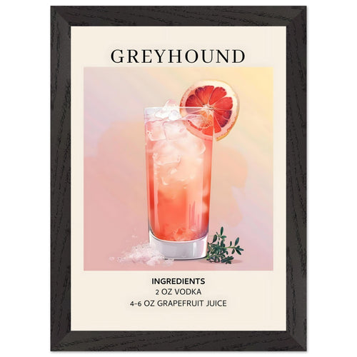 Artfulprints Poster met Lijst Greyhound cocktail - Ingrediënten   - A4 21x29.7 cm - Roze