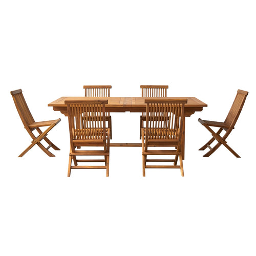 Tikamoon Rechthoekige tuinset van massief acaciahout met 6 stoelen - Bruin