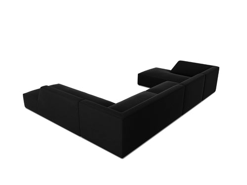 Micadoni Panoramische hoekbank rechts Ruby 7-zits, flueel, zwart - 273x366x69cm