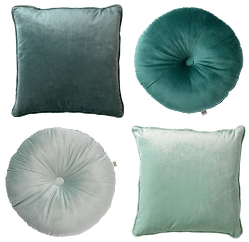 Dutch Decor - KUSSENSET - 4-delig - Velvet Shapes - 45x45 cm en Ø40 cm - inclusief binnenkussens - groen - vtwonen shop