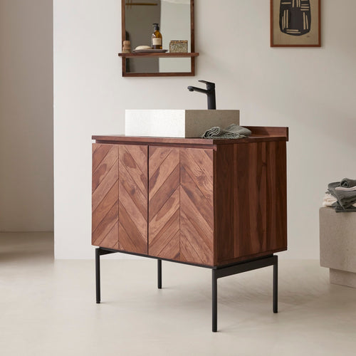 Tikamoon Massief palissander badkamermeubel 80 cm - Donkerbruin - vtwonen shop