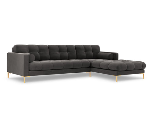 Cosmopolitan Design rechter hoekbank Bali 5-zits, flueel, donkergrijs - 185x293x75cm