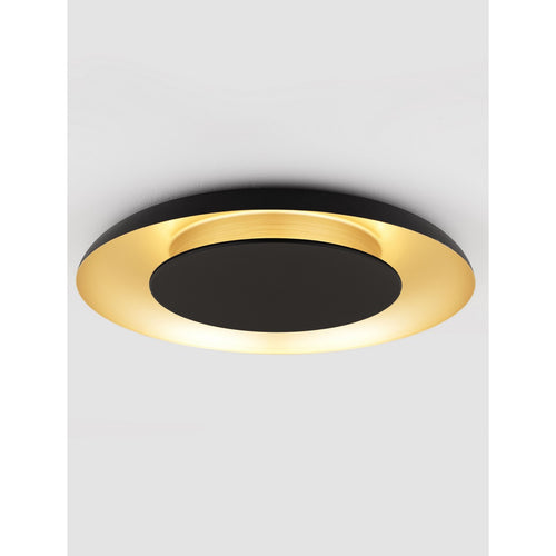 Nova Luce EPOS Decoratieve plafondlamp in zandzwart met geborsteld goudkleurige Triac dimbare LED-lamp, 38W, 2200lm, kleurtemperatuur 2700-3000-4000K.