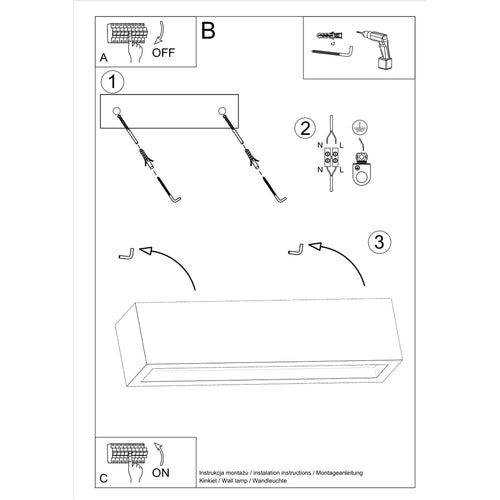 Sollux Lighting Wandlamp VEGA 50 beton - 50x12x10cm