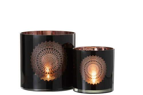 J-Line windlicht Boho - glas - zwart/koper - large - vtwonen shop