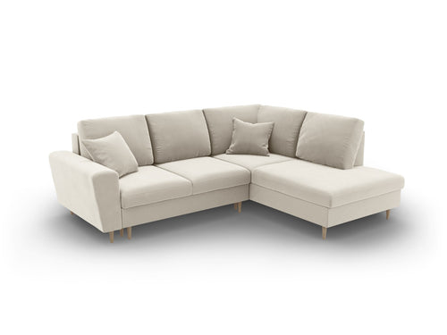 Cosmopolitan Design Converteerbare hoekbank rechts met opbergdoos Kyoto 5-zits, flueel lichtbeige - 194x243x88cm