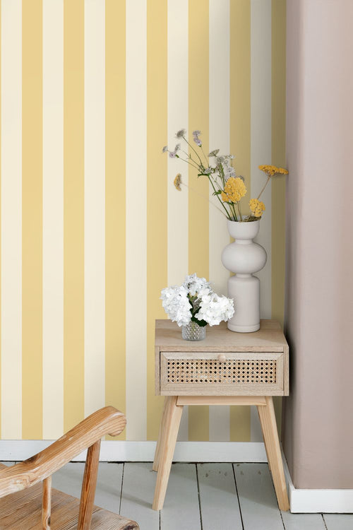 ESTAhome behang strepen geel en beige - 0.53 x 10.05 m - 132124
