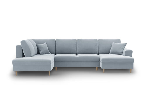 Cosmopolitan Design Links panoramische slaapbank met opbergdoos Kyoto 7-zits, flueel lichtblauw - 194x313x88cm