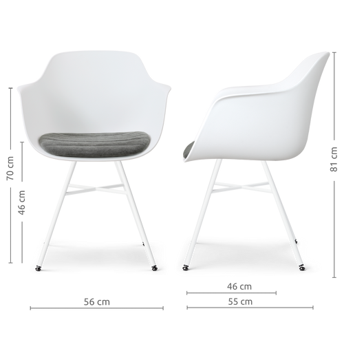 Nolon Noa-Liz eetkamerstoel wit met zeegrijs zitkussen - wit onderstel