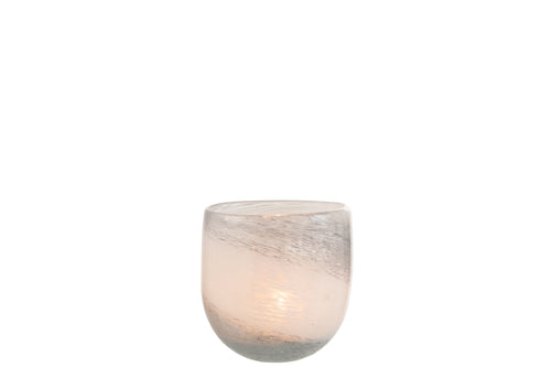 J-Line windlicht Denim - glas - wit/blauw - small