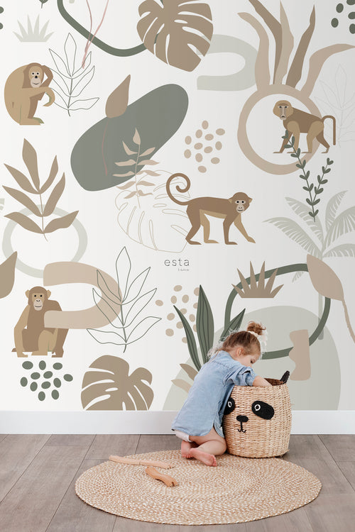 ESTAhome fotobehang jungle apen beige en groen - 200 x 279 cm - 159244 - vtwonen shop