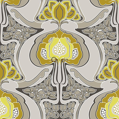 Origin Wallcoverings behang jugendstil bloemmotief okergeel en grijs - 53 cm x 10,05 m - 347206 - vtwonen shop