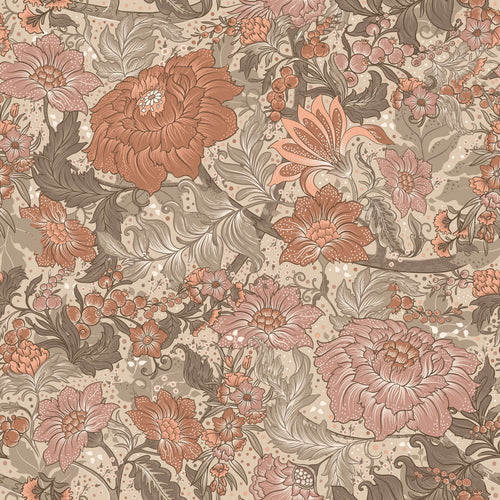 ESTAhome behang vintage bloemen terracotta - 50 x 900 cm - 131194