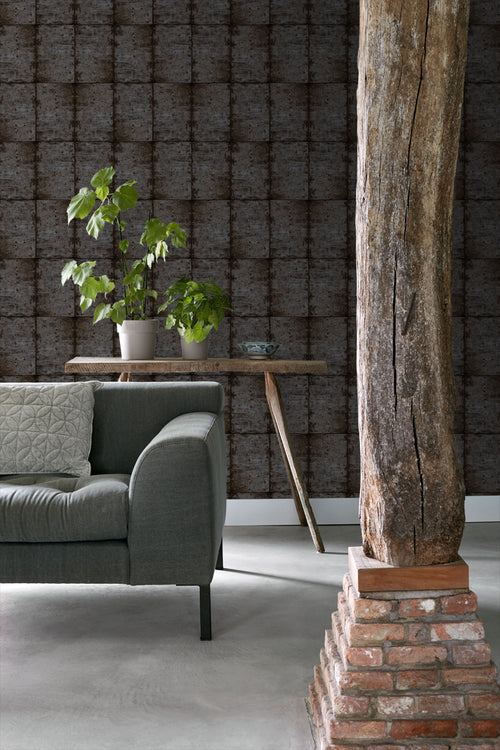 ESTAhome behang zinken platen bruin zwart en grijs - 53 cm x 10.05 m - 138880