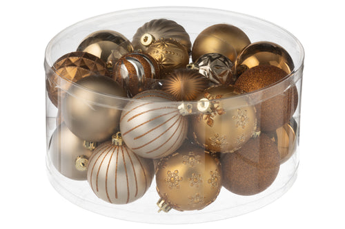 J-Line kerstbal - kunststof - bruin - doos van 30