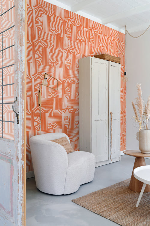 ESTAhome behang grafisch 3D motief oranje - 50 x 900 cm - 131698