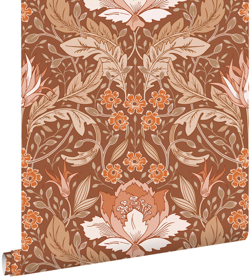 ESTAhome behang vintage bloemen in art nouveau stijl terracotta bruin - 50 x 900 cm - 131080 - vtwonen shop
