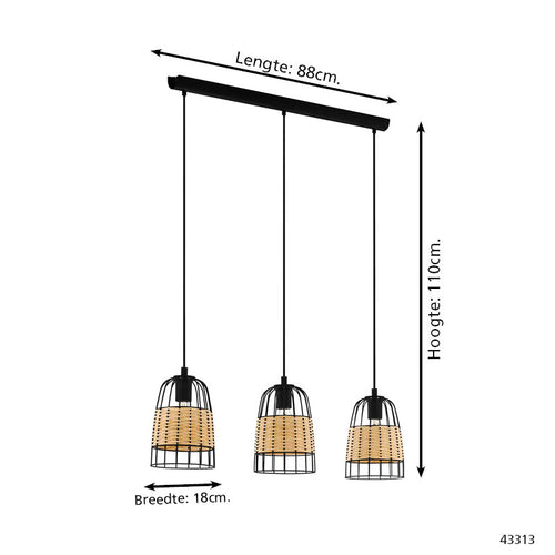 EGLO hanglamp Anwick - e27 - 88 cm - zwart/rotan - vtwonen shop