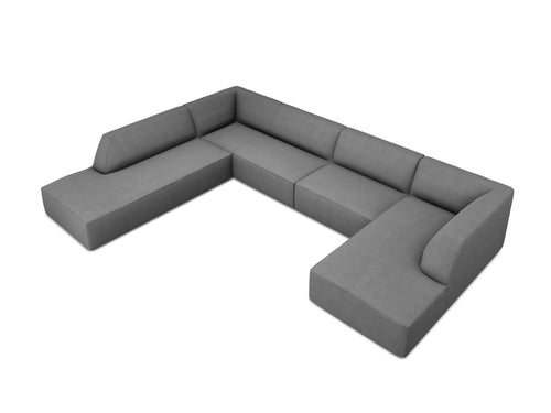Micadoni Panoramische hoekbank links Ruby 7-zits, structurele stof, grijs - 273x366x69cm