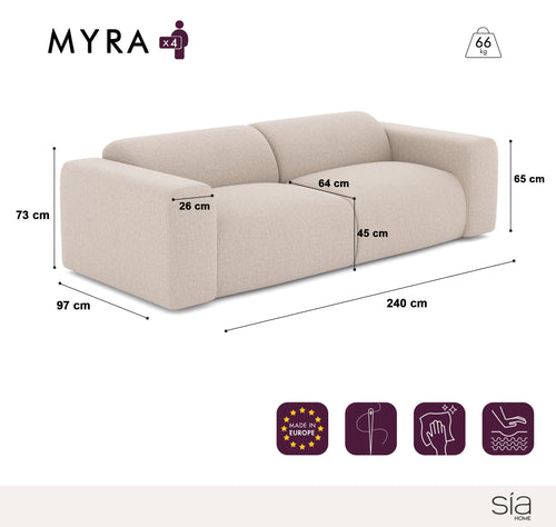 Sia Home - Rechte banken MYRA - Fluweel met structuur - Grijs - 240cm - vtwonen shop