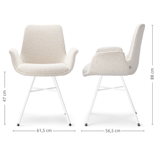 Nolon Noa-Eef Eetkamerstoelen Set van 2 - Bouclé Beige - Witte Poten - vtwonen shop