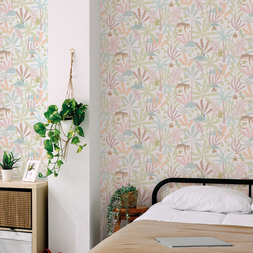 Sanders & Sanders behang jungle dieren groen, roze en blauw - 53 cm x 10.05 m - 640630
